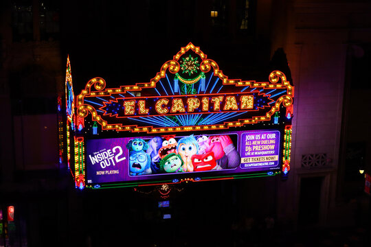 Hollywood (Los Angeles), California &ndash; June 22, 2024: The El Capitan Theatre  By Night on Hollywood Boulevard