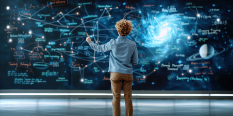 Young Man Exploring the Universe with Interactive Technology