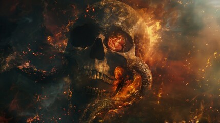 Naklejka premium Skull with fire
