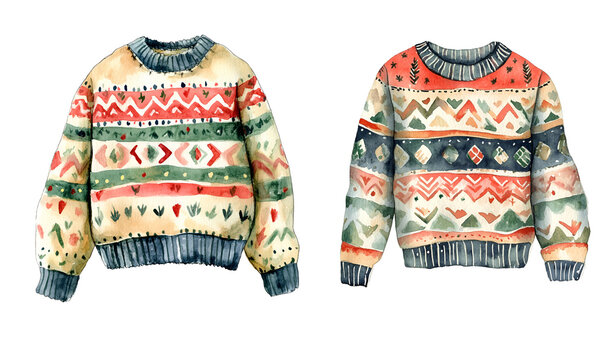 knitted sweater Watercolor clipart isolated