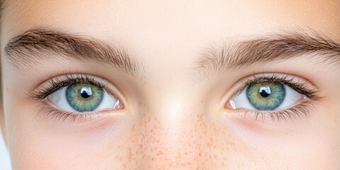 Fototapeta premium Close Up of a Person s Blue Green Eyes with Eyebrows and Freckles