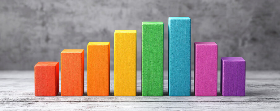 Growth rate bar chart with vibrant colors, each bar representing different progress levels