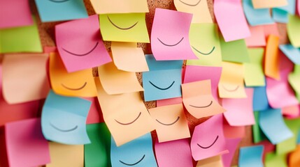 Colorful Sticky Notes with Motivational Quotes on Corkboard - Inspiring Office Decor for Productivity and Creativity Boost