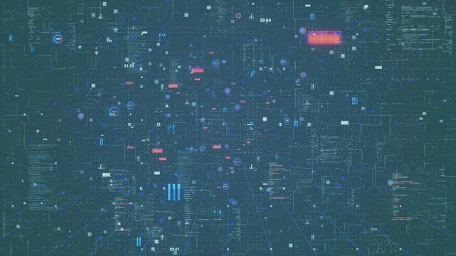Digital code background loop - Fly through abstract 3D rendering of a scientific technology data binary code network conveying connectivity