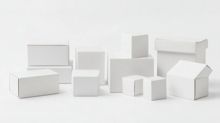 White empty carton boxes arranged neatly, showcasing their simple design and versatility, perfect for storage or shipping purposes, highlighting their practical appeal.
