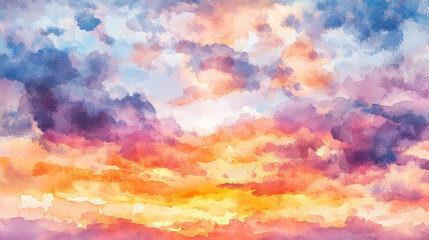 Obraz premium Watercolor Sunset Sky Background Illustration