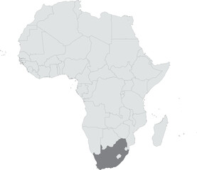 Detailed national location map of SOUTH AFRICA within the great continent of Africa