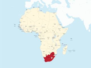 Obraz premium Detailed national location map of SOUTH AFRICA within the great continent of Africa