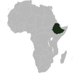 Detailed national location map of ETHIOPIA within the great continent of Africa