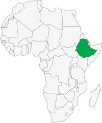 Detailed national location map of ETHIOPIA within the great continent of Africa