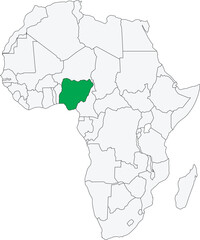 Detailed national location map of NIGERIA within the great continent of Africa