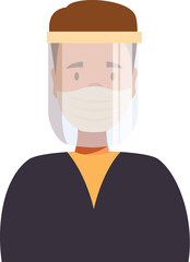 Young man is wearing a protective face mask and face shield