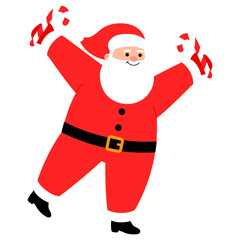 cute chubby santa claus is raising hand and holding sugar candy illustration