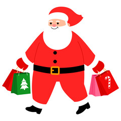 cute chubby santa claus is carrying overflow shopping bag illustration