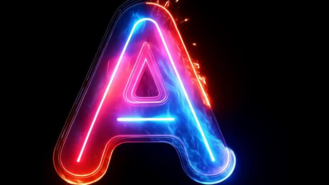 Neon light forming letter a with fire and electricity