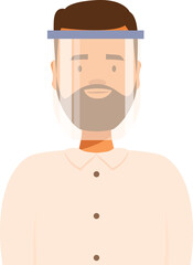 Man is wearing a transparent plastic face shield for safety