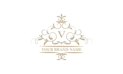 Monogram design template for one or two letters, for example V. Calligraphic elegant ornament. Vector logo for business, heraldry, boutiques, restaurant, etc.