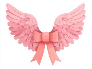 Obraz premium A whimsical design featuring pink angel wings adorned with a bow at the center, symbolizing love and protection.