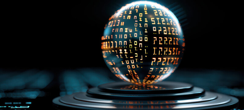 Digital Sphere with Binary Code on Platform