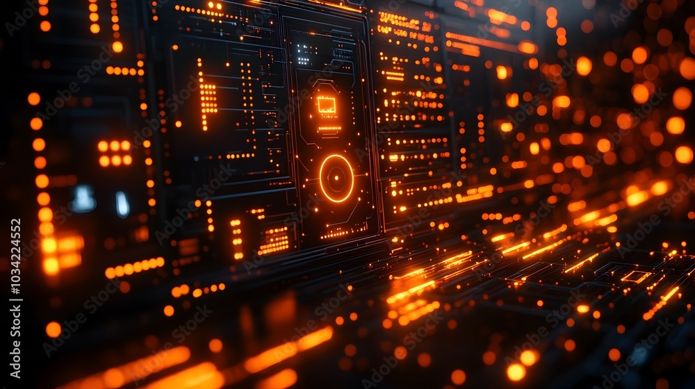 Poster glowing digital backdrop featuring futuristic elements that symbolize the advancements in ai powered