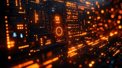 Fototapeta premium Glowing digital backdrop featuring futuristic elements that symbolize the advancements in AI powered automation smart interconnected systems and data driven decision making