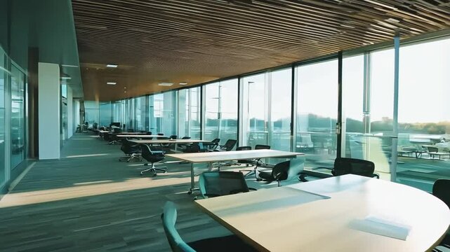 Sunlight streaming through large windows brightens a spacious, modern coworking area, creating a vibrant and inviting atmosphere