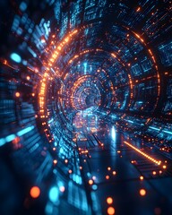 Fototapeta premium Sleek and translucent digital backdrop with holographic shimmering and electrified elements ideal for technological networks data transmission and encryption digital archives