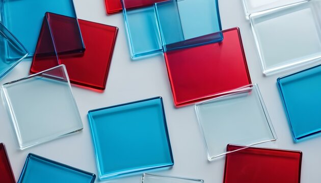 abstract Elegant blue-white- background with red-blue Glass Shapes decoration