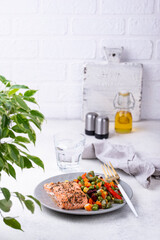 Baked salmon with boiled vegetable