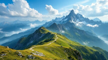 Fototapeta premium Stunning mountain landscape aerial view of majestic mountain scenery nature scene