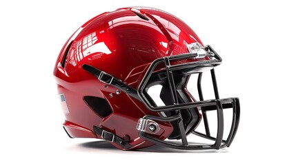 Fototapeta premium Shining Red American Football Helmet: Shiny red American football helmet isolated