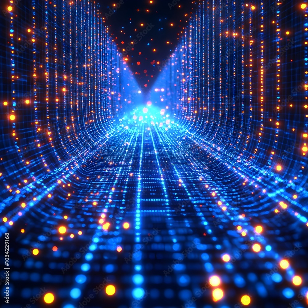 Poster sleek digital backdrop featuring a futuristic multi dimensional grid with shimmering holographic ele