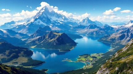 Fototapeta premium Stunning mountain landscape aerial view of majestic mountain scenery nature scene