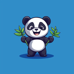 Cute Panda Bear Sitting on Bamboo Leaves Cartoon Vector Illustration