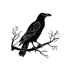 Dark Raven Perched on Skull Vector Icon for Branding