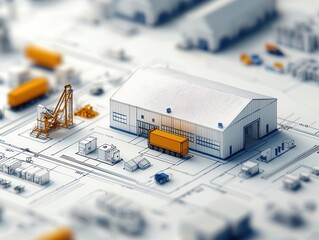 Warehouse design featuring seamless integration with transportation hubs, blueprint