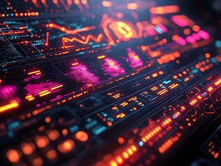 Obraz premium Vibrant digital canvas showcasing dynamic data visualizations color coded information flow and futuristic holographic user interfaces for a cutting edge digital experience