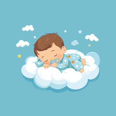 Soft Cloud Pillow with Cute Baby Sleeping Vector Icon