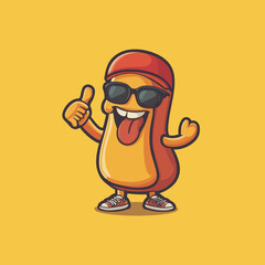 Hip Hotdog Cartoon Icon with Glasses, Hat, and Cool Attitude
