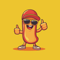 Fun Hotdog Character in Hat and Glasses Vector Illustration