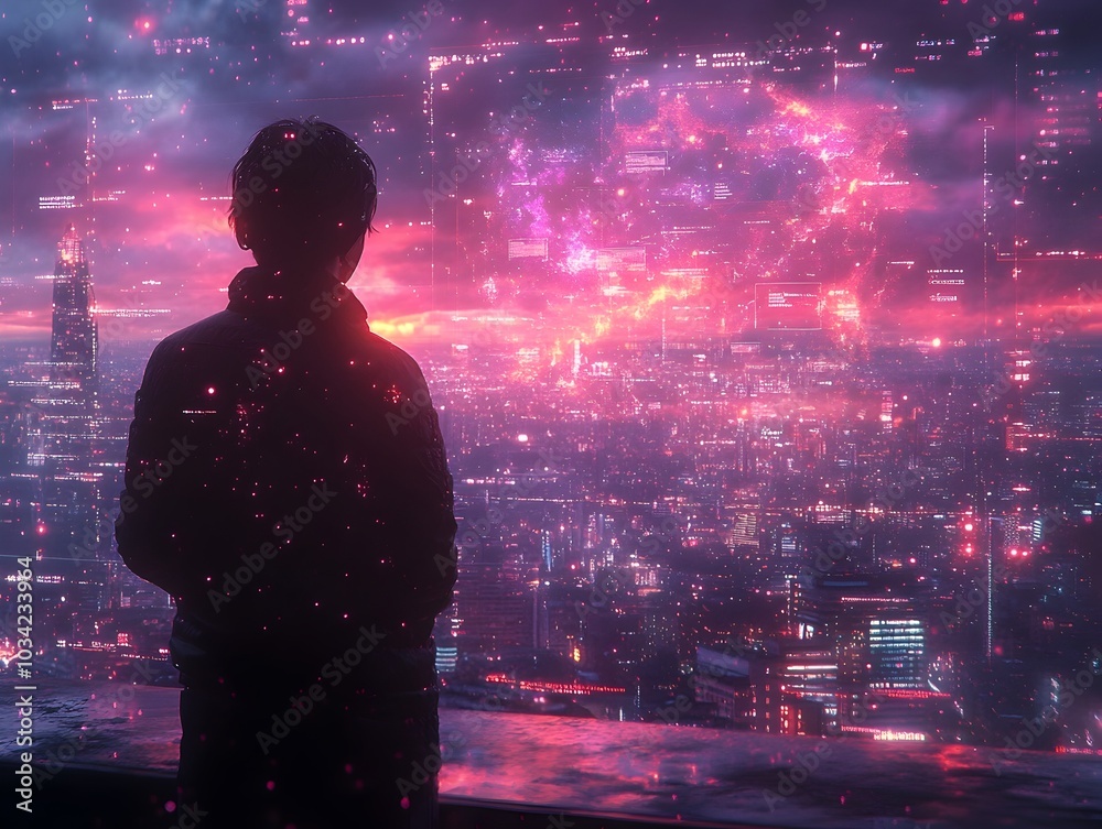 Poster cinematic digital realm suitable for representing immersive data visualizations interactive user int