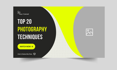 Best photography tips and tricks video thumbnail design, photography services banner design, editable vector eps 10 file