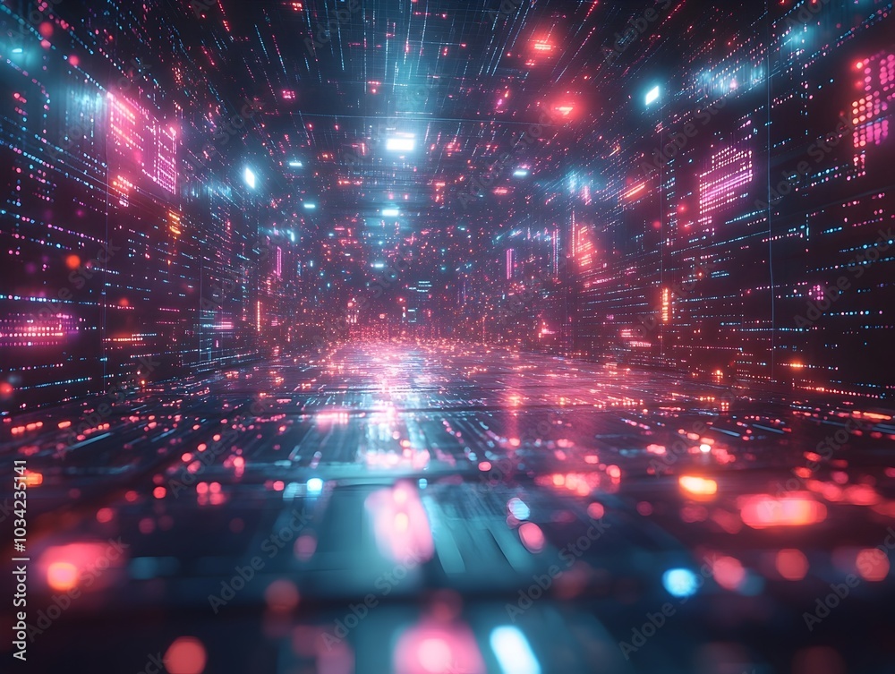 Poster vibrant digital realm with holographic projections data visualizations and interactive user interfac
