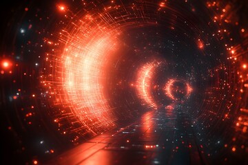 Obraz premium Immersive digital realm showcasing futuristic technological innovation including quantum computing cryptography cybersecurity and intricate data structures with wireframe geometries