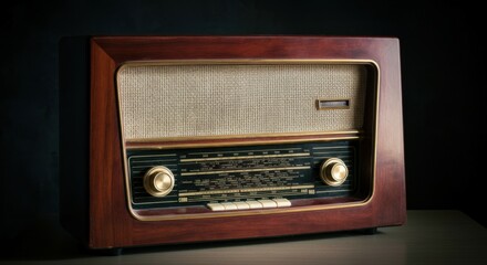 Vintage Radio Receiver on Wooden Table