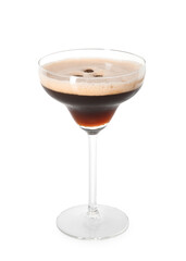 One glass of delicious espresso martini isolated on white