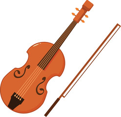 Wooden violin lying on its back with its bow alongside