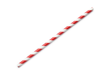 Striped bamboo drinking straw isolated on white, top view