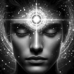 Close-up de Rosto com Terceiro Olho: Visão Espiritual e Introspectiva