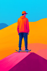 Skateboarder standing on colorful ramp